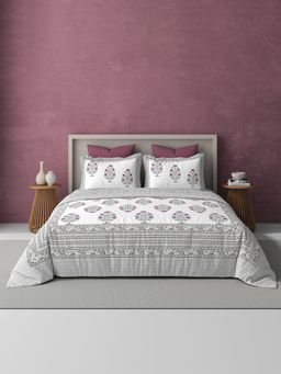 BELIHODE - Pink 250TC Pure Cotton Jaipuri Block Print Bedsheet (Single)