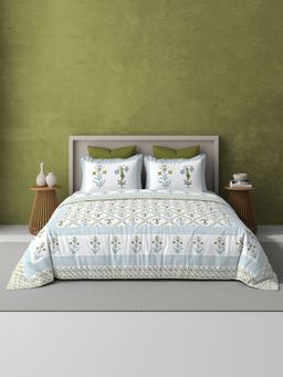BELIHODE - Green 250TC Pure Cotton Jaipuri Block Print Bedsheet (Single)
