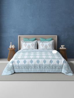 BELIHODE - Blue 250TC Pure Cotton Jaipuri Block Print Bedsheet (Single)