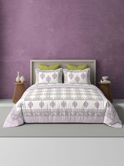 BELIHODE - Pink 250TC Pure Cotton Jaipuri Block Print Bedsheet (Single)