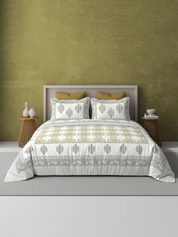 BELIHODE - Green 250TC Pure Cotton Jaipuri Block Print Bedsheet (Single)