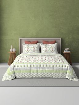 BELIHODE - Green 250TC Pure Cotton Jaipuri Block Print Bedsheet (Single)