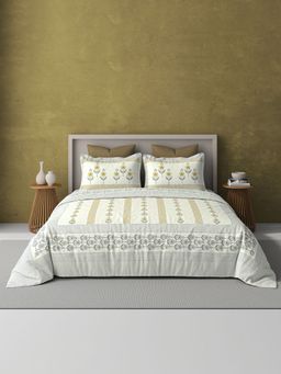 BELIHODE - Yellow 250TC Pure Cotton Jaipuri Block Print Bedsheet (Single)