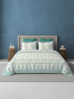 BELIHODE - Blue 250TC Pure Cotton Jaipuri Block Print Bedsheet (Single)