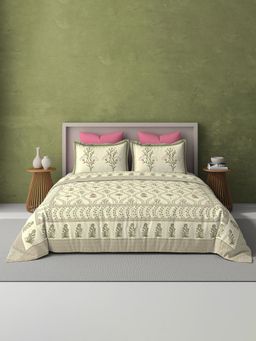 BELIHODE - Green 250TC Pure Cotton Jaipuri Block Print Bedsheet (Single)