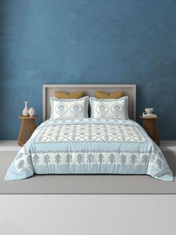 BELIHODE - Blue 250TC Pure Cotton Jaipuri Block Print Bedsheet (Single)
