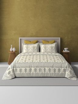 BELIHODE - Yellow 250TC Pure Cotton Jaipuri Block Print Bedsheet (Single)