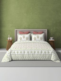 BELIHODE - Green 250TC Pure Cotton Jaipuri Block Print Bedsheet (Single)