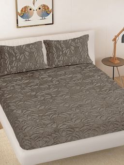 FABINALIV - Grey Mouse Floral Woollen Embosed Double Bedsheet with 2 Pillow Covers (King)