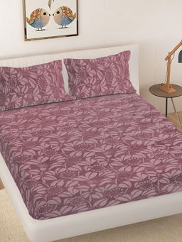 FABINALIV - Pink Floral Woollen Embosed Double Bedsheet with 2 Pillow Covers (King)