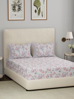 Maspar - Pink 200TC Cotton Floral Print Bedsheet with 2 Pillow Covers