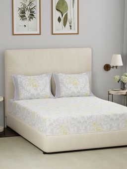 Maspar - Blue 200TC Cotton Floral Print Bedsheet with 2 Pillow Covers