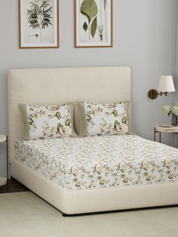 Maspar - Green 200TC Cotton Floral Print Bedsheet with 2 Pillow Covers