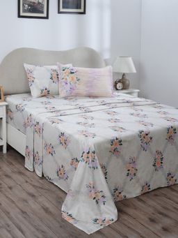 Maspar - Orange 300TC Cotton Floral Print Bedsheet with 2 Pillow Covers (King)