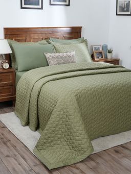 Maspar - Green Cotton 8 Piece Quilt Bedding Set (Double)