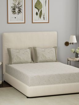 Maspar - Green 300TC Cotton Floral Print Bedsheet with 2 Pillow Covers (King)