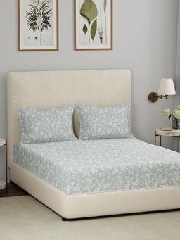 Maspar - Green 144TC Cotton Print Bedsheet with 2 Pillow Covers (King)