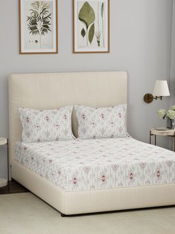 Maspar - Red 144TC Cotton Ethnic Print Bedsheet with 2 Pillow Covers (King)