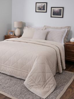 Maspar - Beige Cotton 8-Piece Quilt Bedding Set (Double)