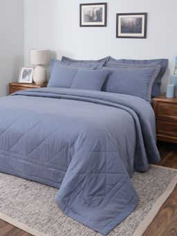 Maspar - Blue Cotton 8-Piece Quilt Bedding Set (Double)