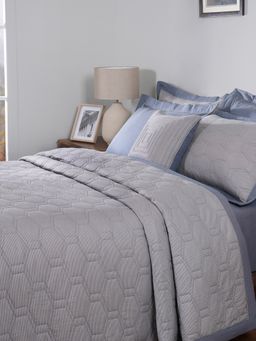 Maspar - Blue Cotton 8-Piece Quilt Bedding Set (Double)