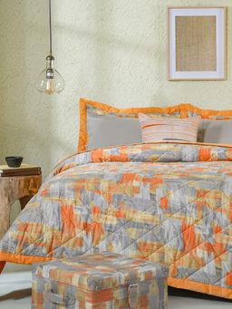 Maspar - Orange Cotton 8-Piece Quilt Bedding Set (Double)