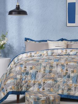 Maspar - Blue Cotton 8-Piece Quilt Bedding Set (Double)