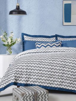 Maspar - Blue Cotton 8-Piece Quilt Bedding Set (Double)