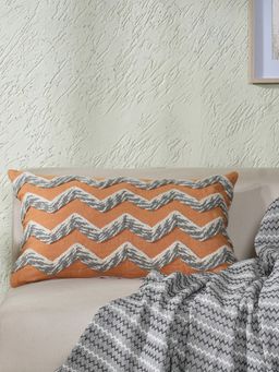 Maspar - Orange Linen Printed Rectangle Cushion Cover for Sofa & Bed Decor (M)