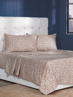 Maspar - Brown 400TC Cotton Printed Bedsheet with 2 Pillow Covers (King)