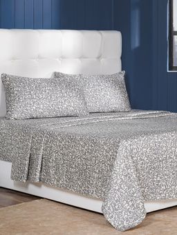 Maspar - Grey 400TC Cotton Printed Bedsheet with 2 Pillow Covers (King)