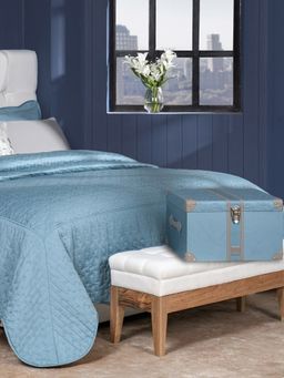 Maspar - Blue Cotton 8-Piece Quilt Bedding Set (Double)