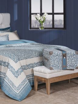 Maspar - Blue Cotton 8-Piece Quilt Bedding Set (Double)