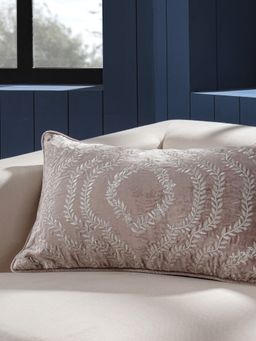 Maspar - Brown Embroidered Cotton Rectangle Cushion Cover for Sofa & Bed Decor (M)