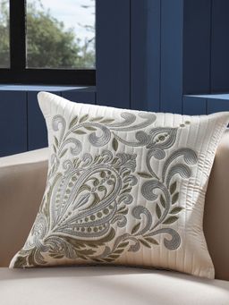 Maspar - Green Embroidered Cotton Square Cushion Cover for Sofa & Bed Decor (M)