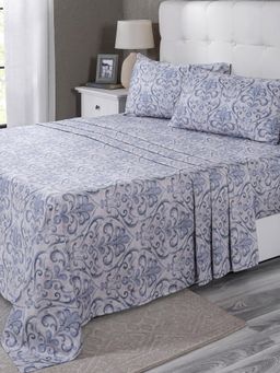 Maspar - Blue 400TC Cotton Printed Bedsheet with 2 Pillow Covers (King)