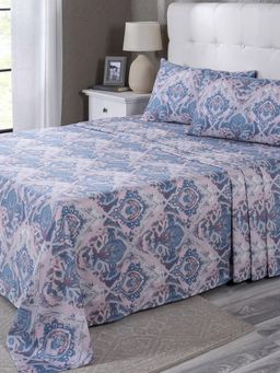Maspar - Blue 400TC Cotton Printed Bedsheet with 2 Pillow Covers (King)