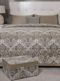 Maspar - Beige Cotton 6 Piece Quilt Bedding Set (Double)