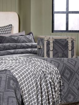 Maspar - Grey Cotton Checks 11 Piece Quilt Bedding Set (Double)