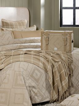 Maspar - Beige Cotton Checks 11 Piece Quilt Bedding Set (Double)