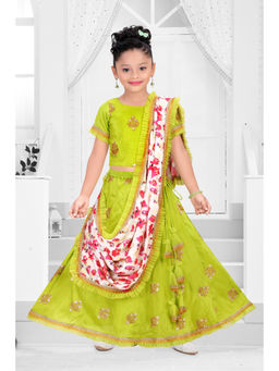 Pragya Exclusive - Girls Green Embroidery Choli with Lehenga & Dupatta (Set of 3)