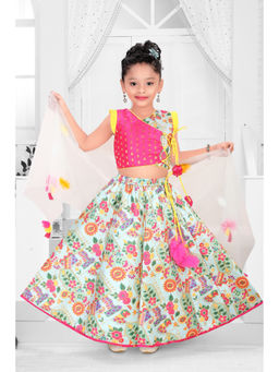 Pragya Exclusive - Girls Pink Floral Choli with Lehenga & Dupatta (Set of 3)
