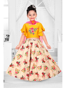 Pragya Exclusive - Girls Yellow Embroidered Choli with Lehenga & Dupatta (Set of 3)