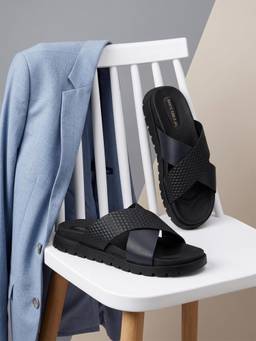 Monte Carlo - Mens Cross Strap Sandals Navy Blue