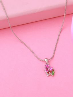 Estele - Rhodium Plated Attractive Pendant with Pink Enamel for Women
