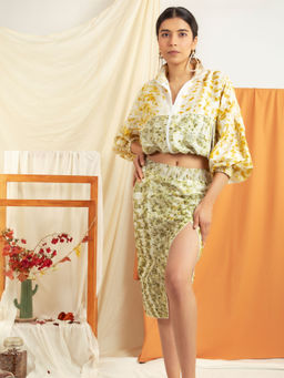 MEESA - Multi-Color Crop Jacket and Skirt Co-Ord (Set of 2)