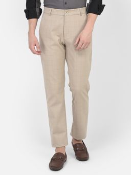 CRIMSOUNE CLUB - Men Beige Checkered Trousers