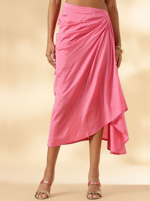 Abhishti Solid Drape Skirt - Pink