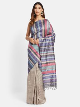 Fabindia - Silver Silk Woven Saree without Blouse