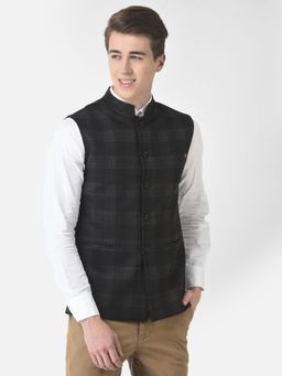 CRIMSOUNE CLUB - Men Black Checked Waistcoat